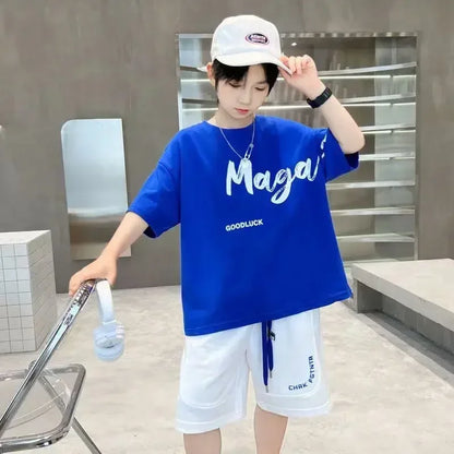 Korean Thin Sports Summer Two-Piece Set Boys Summer Set New Children's Summer Medium and Large Children's Boy