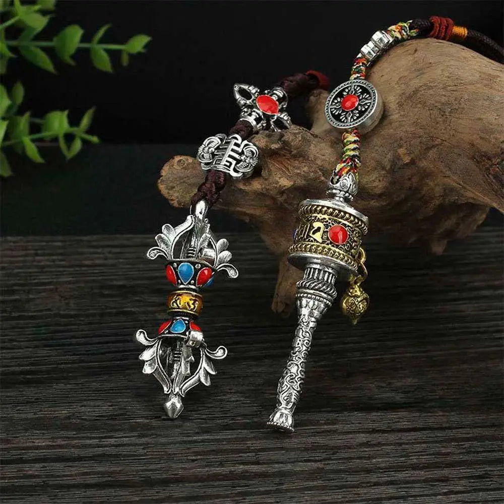Accessories Car Ornament Women Men Jewelry Bag Pendants Key holder Vajra car keychain Prayer Wheel Pendants Buddhist keychain