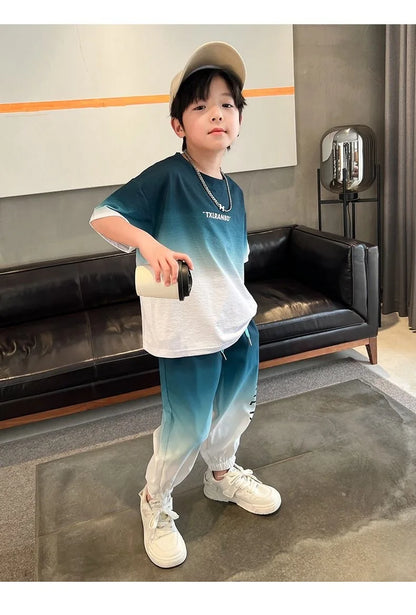Summer teenager Boys Sports Suit Letter T Shirt + hip hop shorts Pants Kids Clothes Tracksuit 4 5 6 7 8 9 10 11 12 Years