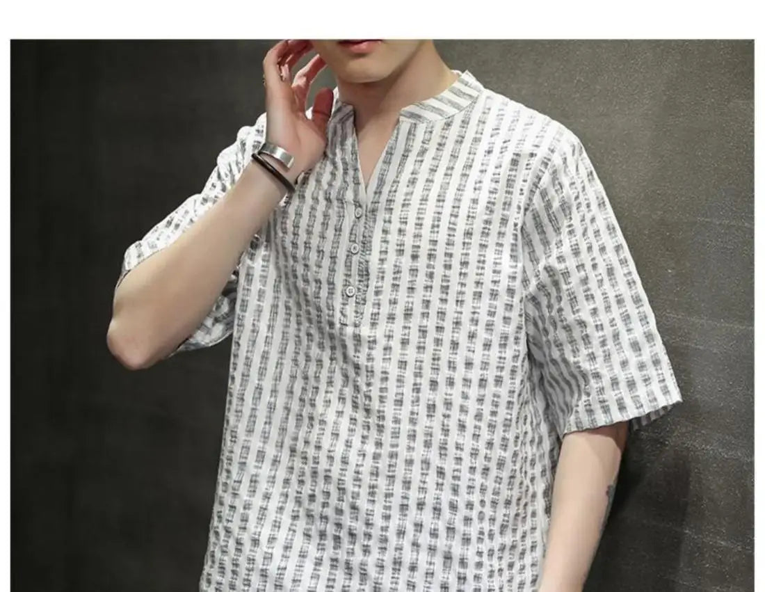 Men's Light Blue Denim Shirt Oversized Short Sleeve Button-Down Casual Top(Available)