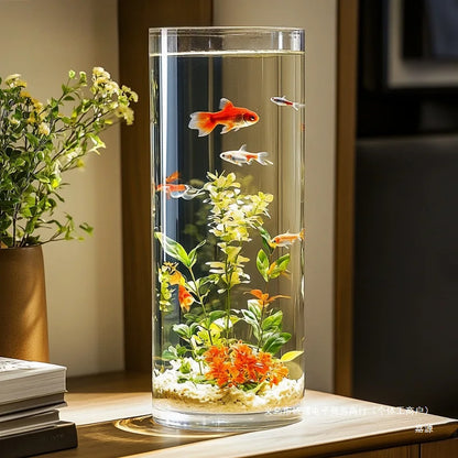 Acrylic Fish Tank Transparent Imitation Glass Goldfish Tank Round Cylindrical Living Room Tabletop Small Anti-Fall Plastic