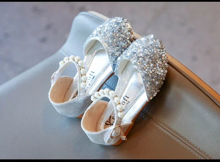 Kids Flat Shoes Soft Sole Girls Princess Shoes Mid To Large Child Choir Stage Performance Shoes Girl Silver Formal Dress