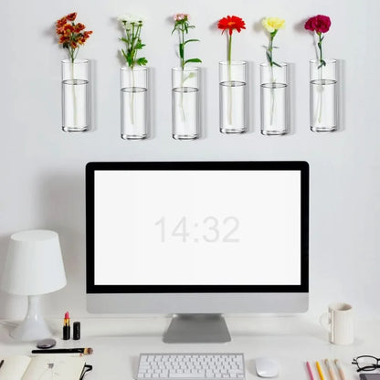 Glass Wall Vase Hanging Hydroponic Planter Wall-Mounted Flower Vases for Home Office Decor with Traceless Hook