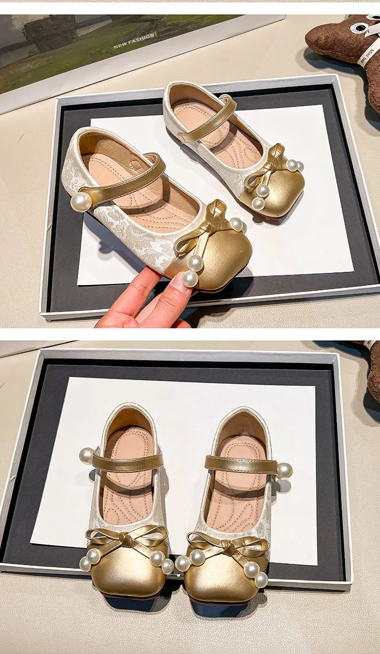 Fashion Girls' Shoes  Spring New Kids Leather Shoe Simple Versatile Girls Princess Shoes Anti Slip Child Flat Casual Shoe