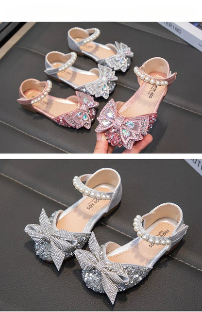 New Children Causal Dance Sandals Girls Rhinestone Flat Sandals Non-slip Fashion Kids Sequins Princess Performance Shoes