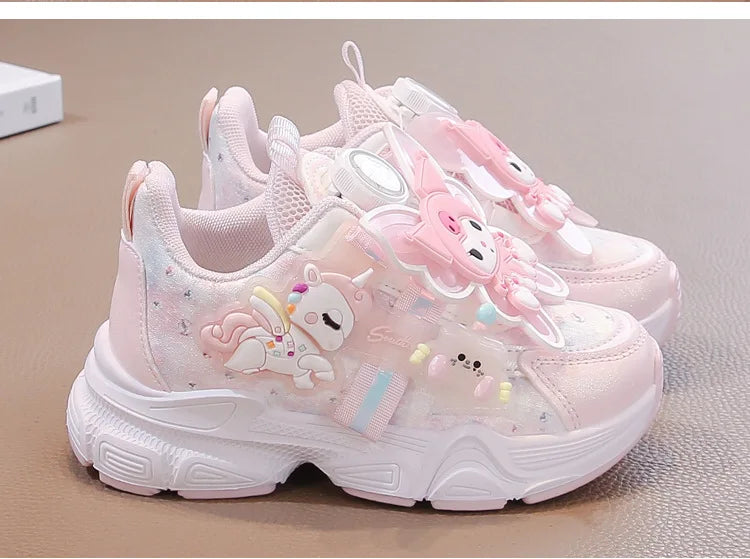 Girls Leather Hook-and-Loop Shoes - Non-Slip Thick Sole Chunky Sneakers Soft Bottom Fashion Casual Shoes for Kids