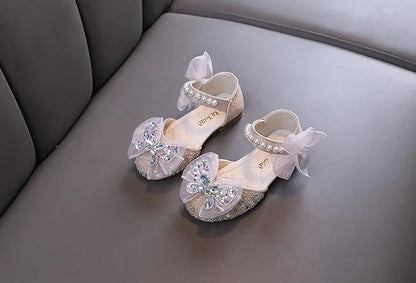 Luxury Girl Shoes Sweet Children's Causal Leather Shoes Fashion Bowtie Kids Versatile Princess Wedding Party Sandals Hook Loop