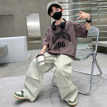 Boys Summer Clothing Set Children Casual Cotton Outfit Suit Brown Color Kids Cotton