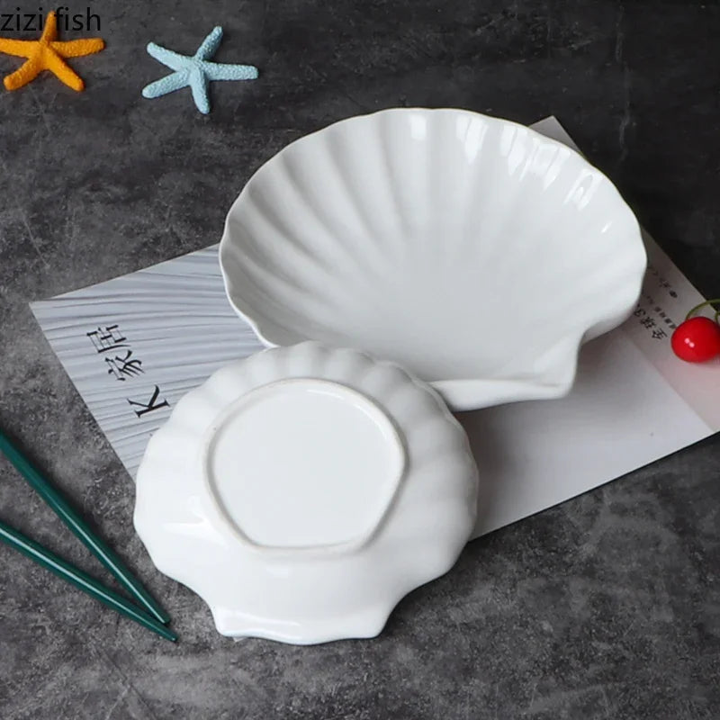 Creative Shell Shaped Ceramic Dinner Dish Household Tableware Snack Dessert Tray Hotel Restaurant Creative Tableware Pasta Plate