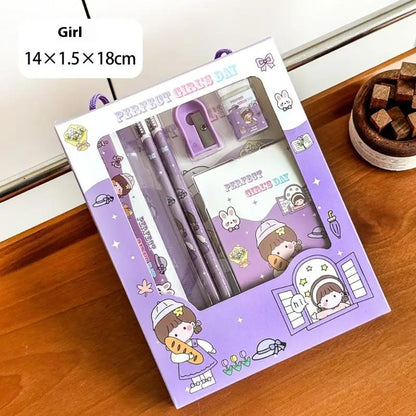 6Pcs/Set Cute Cartoon Capybara Pencil Stationery Set Kawaii Eraser Pencil Sharpener Children Student Stationery Supplies