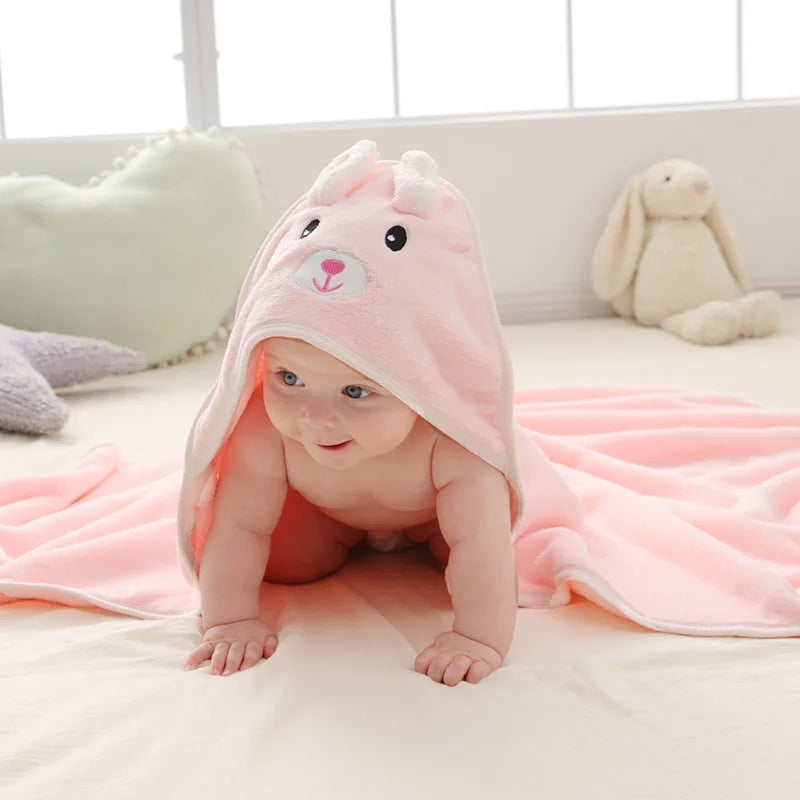 0-3 Years Unisex Baby Bathrobe Flannel Cape Cartoon Boys Girls Hooded Bathrobe Newborn Shower Gift Wrap Swaddling Bath Towel (Available)