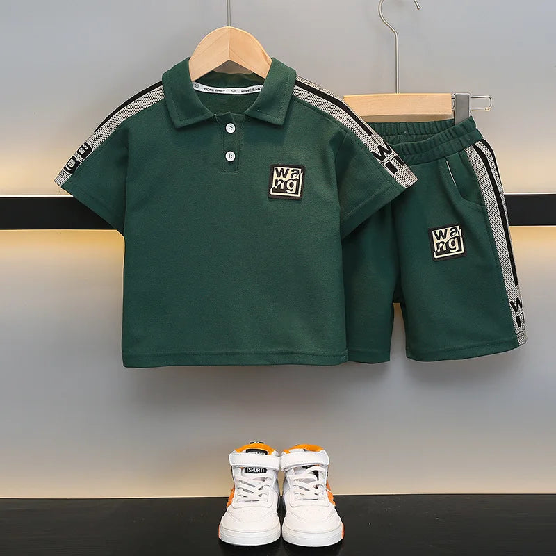 Boys Summer Polo Shirt Set New Baby Short-sleeved Two-piece Set Boys Children's Foreign Children's Clothing