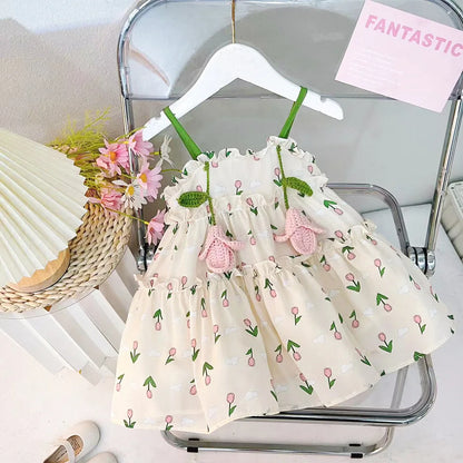 Baby Girl Summer Dress Sweet Floral Pattern Halter Dress Korean Version of The Lovely Baby Girl Princess Dresses