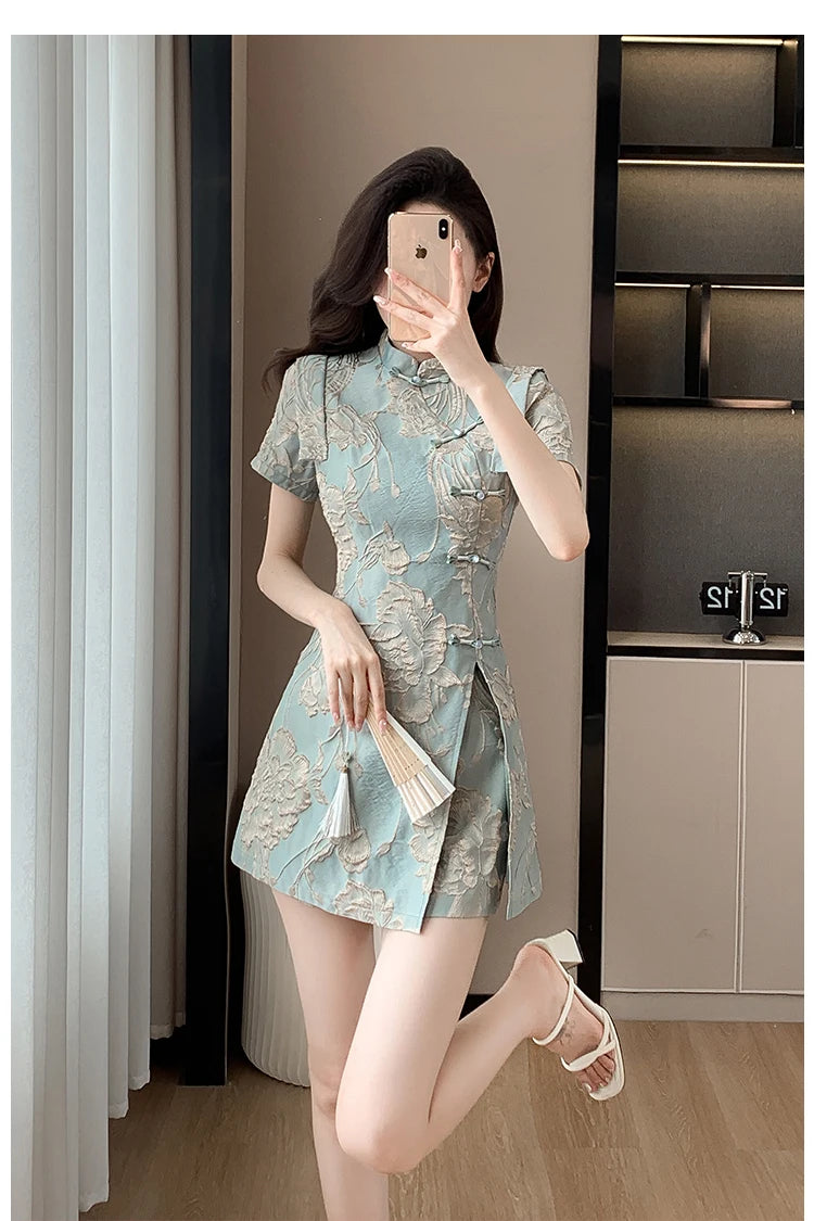 Faionable  Outfit Stand Collar Side Button Mid-Length irt orts Two-Piece Set New 2025 Versatile Nylon Material