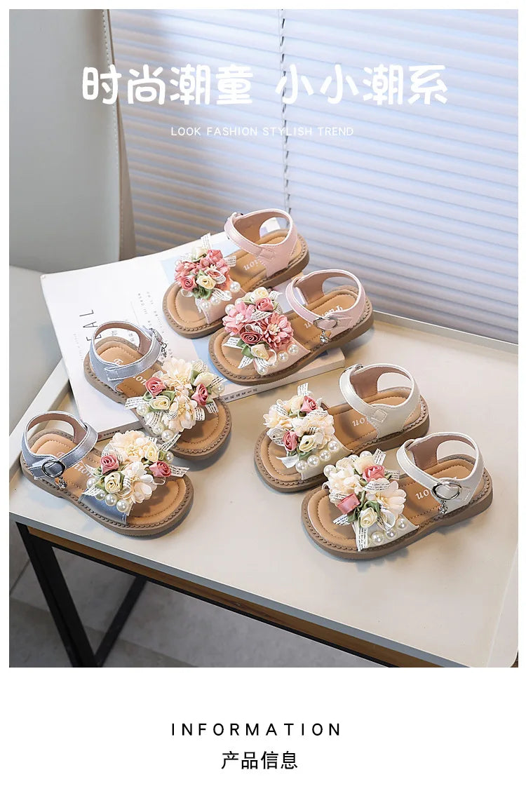 Summer Sandals New Fashion Simple Girl Shoe Flower Versatile Lightweight Flat Kid Shoes Anti Slip Comfort Soft Princess Shoes