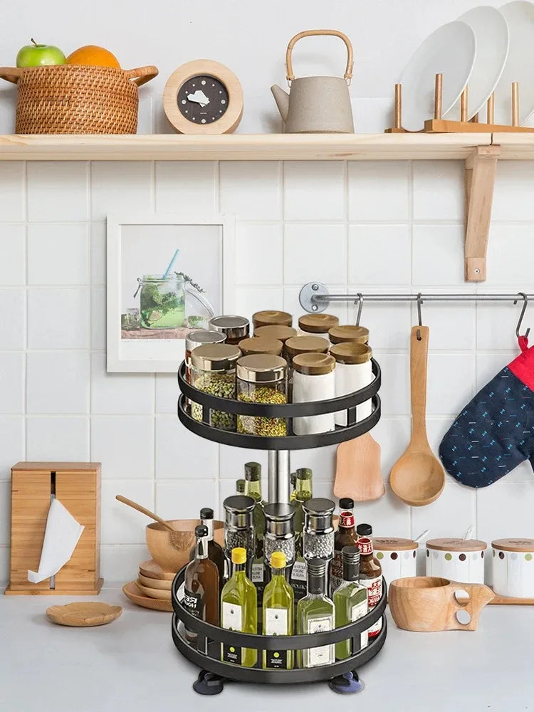 Kitchen Rotation Spice Rack Organizer Jar Cans for Kitchen Accessories Non-Skid Storage Tray for Seasonings And Spices
