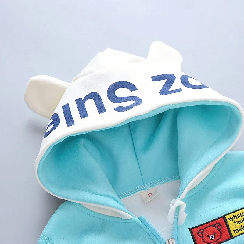 Baby Hooded Tracksuit Set with hooded vest, long sleeve T-shirt, and pants for baby boys and girls