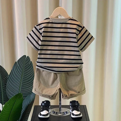 Boys' summer outfit set Summer short sleeved shorts New children's striped baby two-piece set