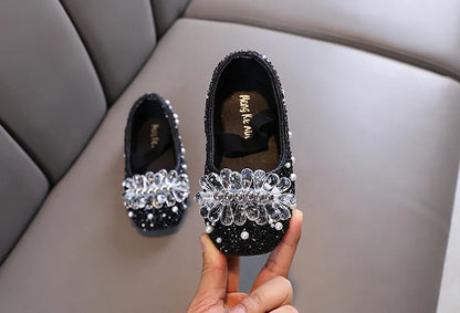 Kids Girl Shoes New Girls Princess Shoes Fashion Children Sequins Bling Bow Shoe Kid Rhinestone Non-slip Flat Shoe