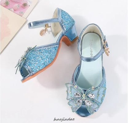 Summer High Heels Shoes for Girls Pageant Kids Sandals Child Mary Jane Shiny Princess Party Dress Up Shoes Purple Gold Pink Blue