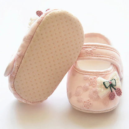Baby Girl Cute Flats Non-slip Soft Soles Butterfly/Cherry Mary Jane Shoes Casual Walking Shoes for Newborn Toddler