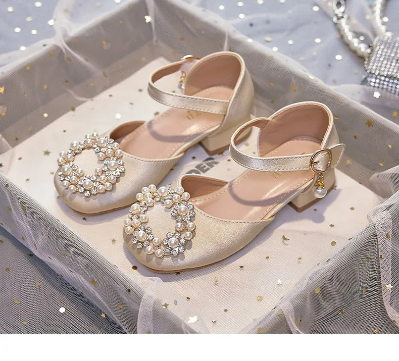 Mary Jane Shoes Kid's Beading Flats Kid's Buckle Ballet Flat Low With Female Children's Shoes Princess Shoes Green Sandals