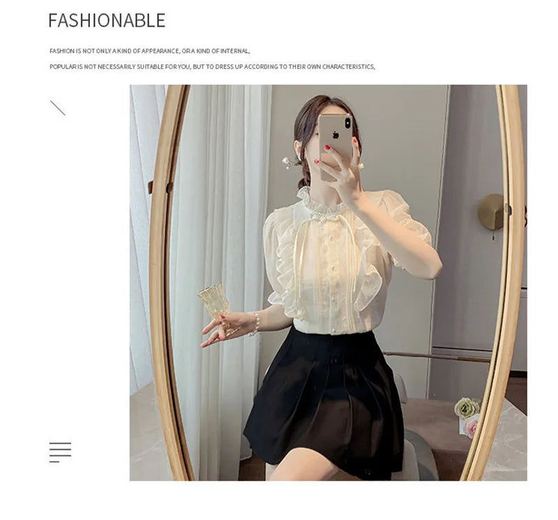 New Chinese Button French Ruffled Lace Gentle Chiffon Shirt 2025 Summer Fashion Temperament New Design Small Shirt Stylish Top