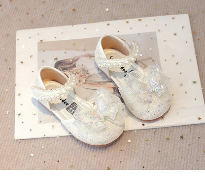Girls Dress Shoes for Wedding Party Bling Sequins with Rhinestone Butterfly Sweet Princess Chic Kids Flat Shoes Lace Beaded
