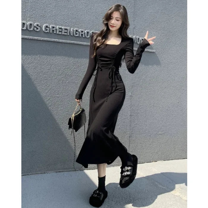 French Style Dresses Women High Waisted  Daily Casual Comfortable Long Sleeve Ladies Mermaid Dress  Autumn Winter Clothes