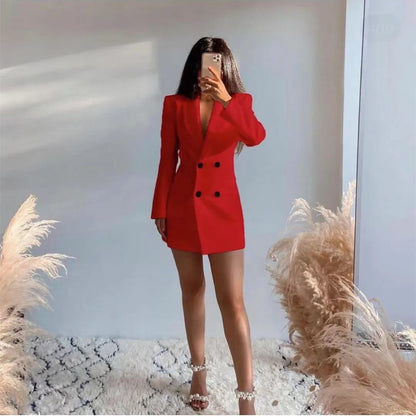 Women Suit Dress Fall New Elegant Blazer Backless Double-breasted Long Sleeve Dress OL Style Sexy Fashion Suits 2024 Spring