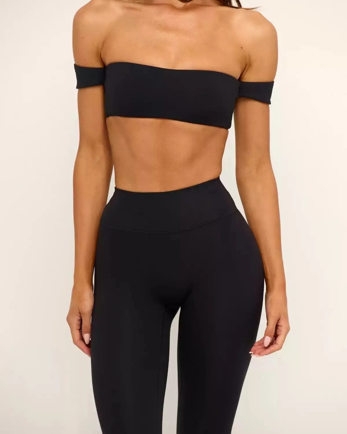 PMWRUN Women's Off - the - Shoulder Yoga Crop Top with High Waist Leggings Set, Stretchy and Breathable for Gym & Workout