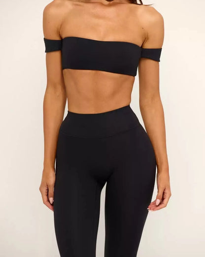 PMWRUN Women's Off - the - Shoulder Yoga Crop Top with High Waist Leggings Set, Stretchy and Breathable for Gym & Workout