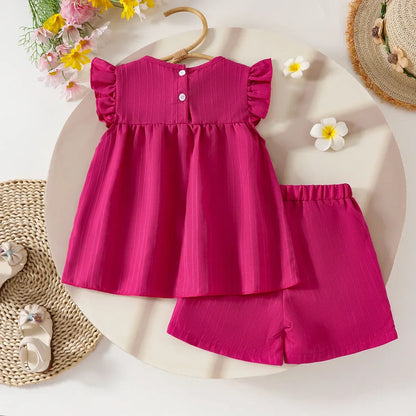 Children's Clothing Sets Small Flower Sleeveless Top + Bow Shorts 2pcs Sets Toddler Girl Clothes Kids Boutique Clothes