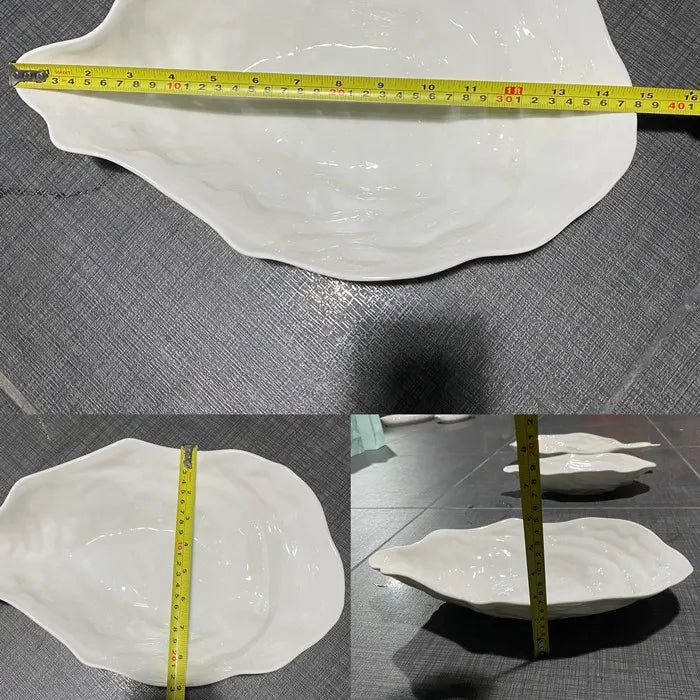 Pure White Oyster Bowl Plate Irregular Ceramic Bowl Shaped Salad Fruit Bowl Main Course Decorative Plate Household Tableware