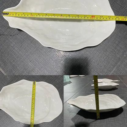 Pure White Oyster Bowl Plate Irregular Ceramic Bowl Shaped Salad Fruit Bowl Main Course Decorative Plate Household Tableware