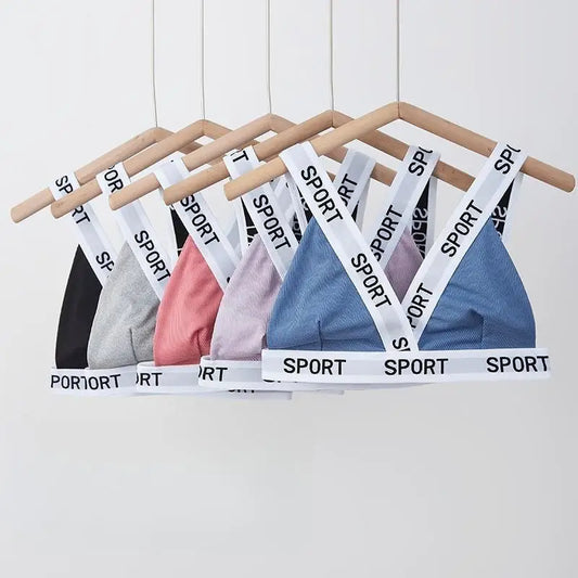 Women's Sexy Deep V Sports Bras M-2XL Fashion Letters Strap Cross-over Bra High Elastic Non-padded Bralette Without Steel Ring