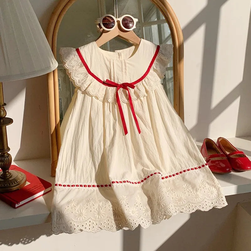 Summer Girl Dress New Fashion Versatile Summer Dress Exquisite Sweet Lace Girl Clothes Simple Ruffled Princess Skirt Ropa Niña