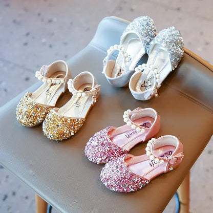 Kids Flat Shoes Soft Sole Girls Princess Shoes Mid To Large Child Choir Stage Performance Shoes Girl Silver Formal Dress