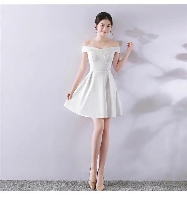 Ele ort aduation Host Dr One oulder Slimming A-Line Skirt Sweet Evening Gown Polyester Fiber Zipper Waist
