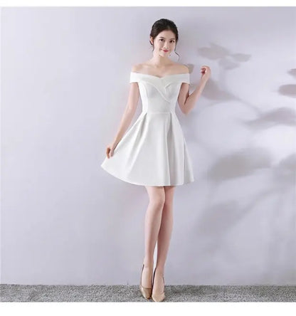 Ele ort aduation Host Dr One oulder Slimming A-Line Skirt Sweet Evening Gown Polyester Fiber Zipper Waist