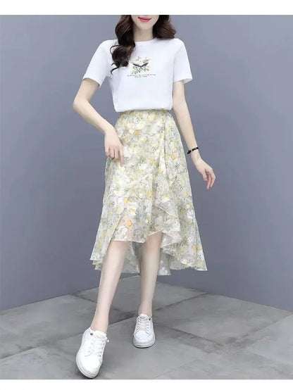 Fashion Printing Irregular Chiffon Skirt Women Summer Thin Slim Elegant Casual Loose All-match Fresh Women's Clothing Skirt