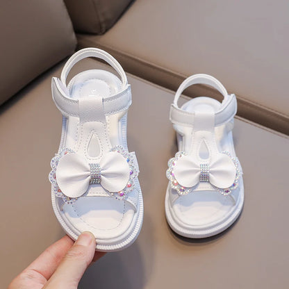 Solid Bow Children's Summer Shoes Cute 2025 Beach Non Slip Sandals For Baby Girls Footwear Soft Infant Kids Fashion Sandals
