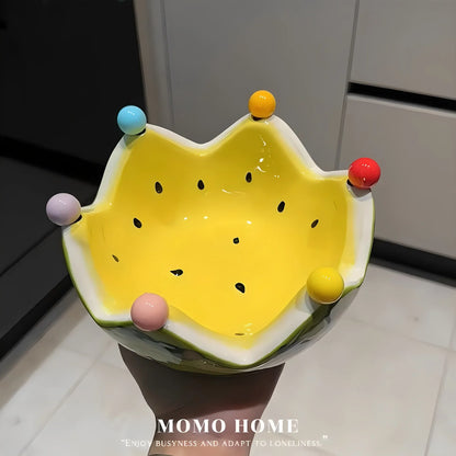 Watermelon Fruit Plate Creative Ceramic Fruit Fork Set Large Capacity Living Room Coffee Table Fruit Bowl Plate Cute  Ornaments (Available)