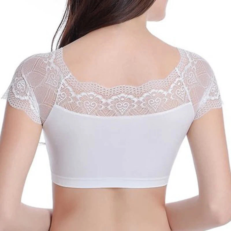 Women Lace Square Neck Short Sleeve Summer Soft Tank Top With Chest Pad Crop Top Femme Tank Fashion Party Tight Fitting Clothing