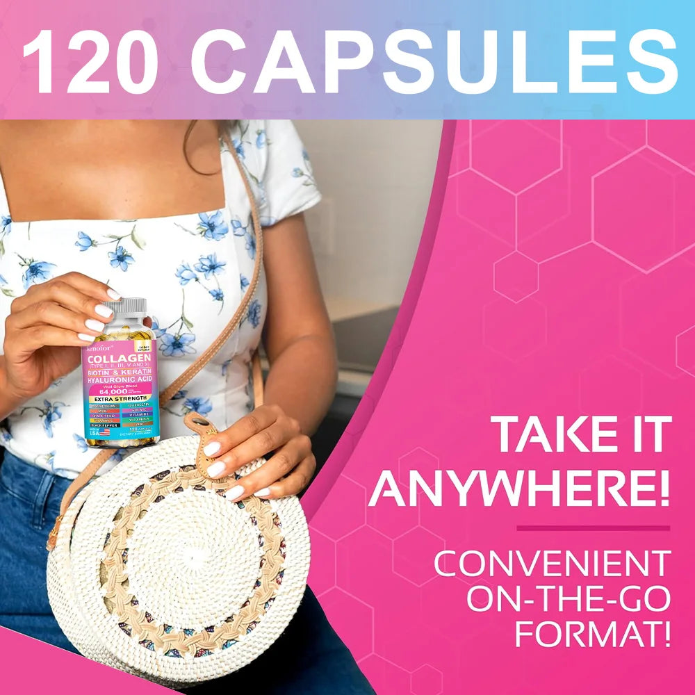 14 IN 1 Collagen Capsules - Biotin & Keratin Skin Care Product Booster Anti Aging Whitening Skin Nail and Hair Care Supplement