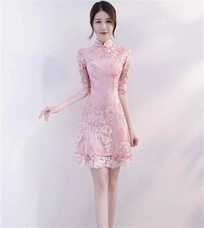 Spring Autumn Female Cheongsam Style Long Dresses Women Half Sleeve Lmproved Maxi Dress 2025 Ladies Fashion Solid Color Vestidos