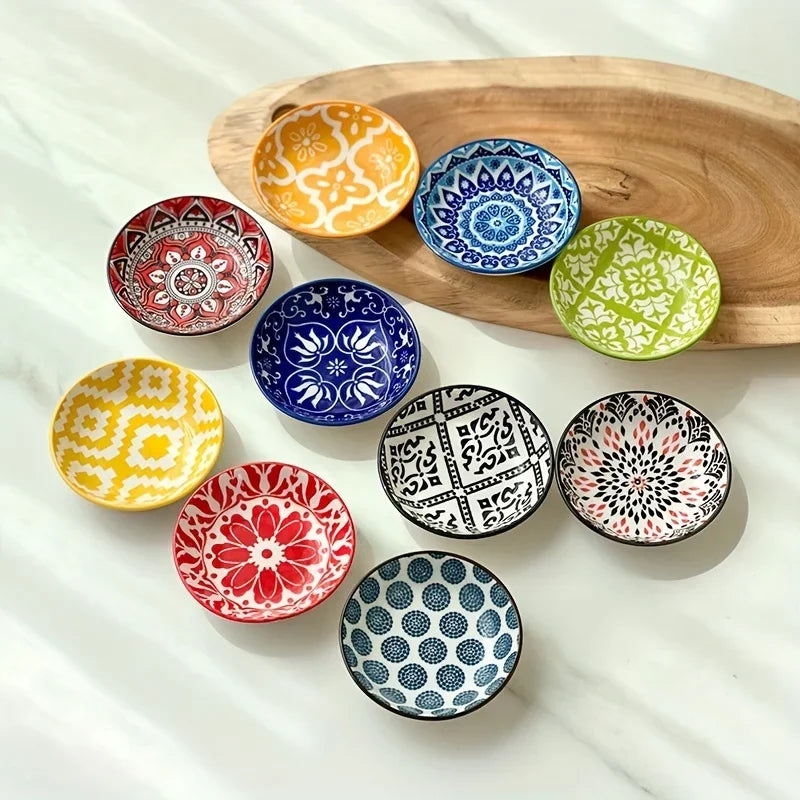 Bohemian Ceramic Condiment Dishes Set Sauce Plates Bowls  Spice Plates for Home  Restaurant Sushi Bar Parties Picnics Camping