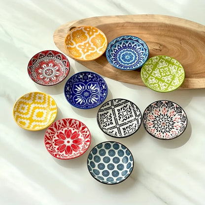 Bohemian Ceramic Condiment Dishes Set Sauce Plates Bowls  Spice Plates for Home  Restaurant Sushi Bar Parties Picnics Camping