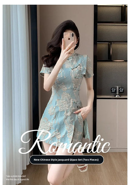 Faionable  Outfit Stand Collar Side Button Mid-Length irt orts Two-Piece Set New 2025 Versatile Nylon Material