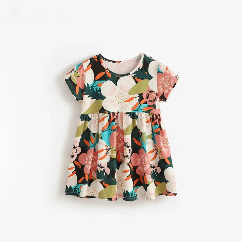 Summer Girl Vest Dress Kids short-sleeved Floral print Princess Dress Baby Version Broken cute Casual Sundress
